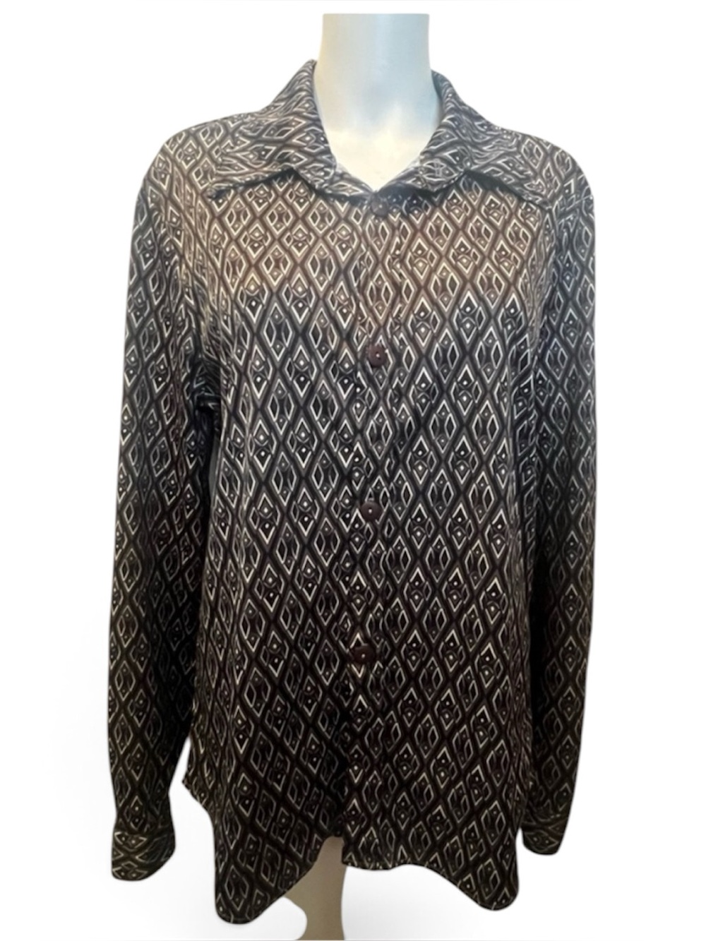 Elee Vintage Black and White Geometric Button Down Long Sleeved Shirt 80s retro